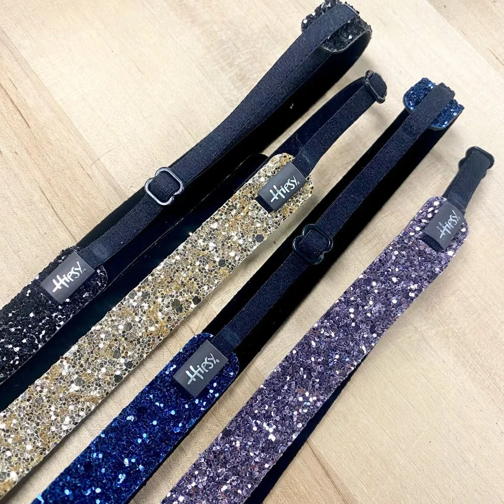 Hipsy 4-Pack Black/Gold/Navy/Gunmetal Bling Glitter Adjustable No Slip Headbands - Picture 4 of 11